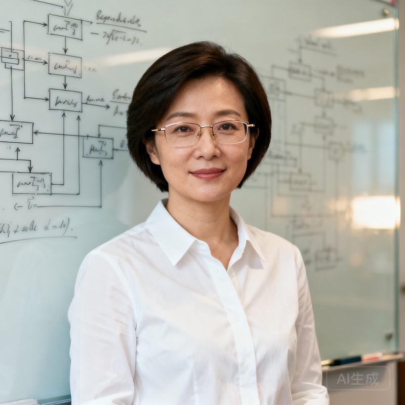 林雅文，OB视讯首席技术官，三十五岁左右的中国女性，短发干练，佩戴细框眼镜，身穿白色衬衫，背景是写满技术架构图的玻璃白板。